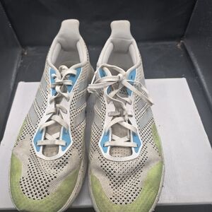 Adidas White and Lime Sneakers with Blue‎ Detail